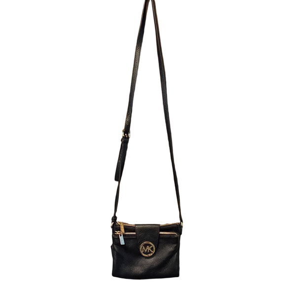Michael Kors Fulton Black Pebble Leather Crossbody Over the Shoulder Bag - Picture 1 of 8